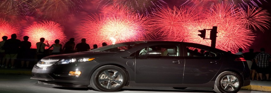 car with fireworks in the back.