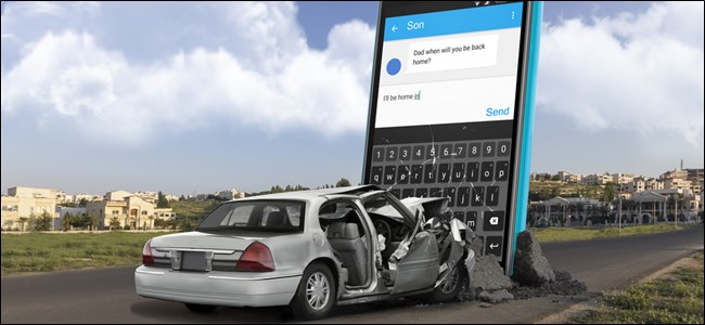 car crashing into a giant cellphone